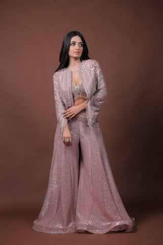 Dazzling Rose Pink Sequin Sharara Set
