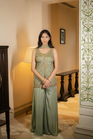 Pistachio Green Sleeveless Sharara Set