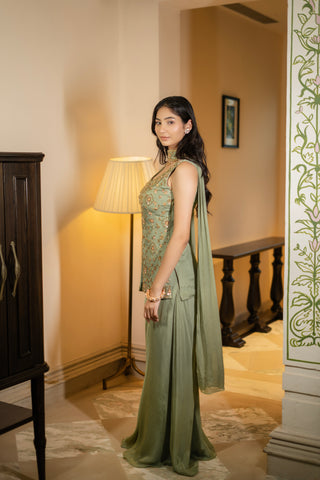 Pistachio Green Sleeveless Sharara Set