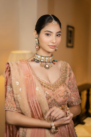 Dusty Peach Embroidered Lehenga Set