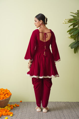 Autumn Ember Velvet Suit with Scalloped Tissue Dupatta