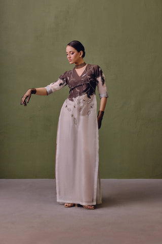 Colour Block Kurta With Pleated Trouser