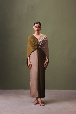 Silk Colour Block Draped Dress