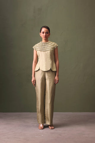 Green Coord Set With Detailed Yoke