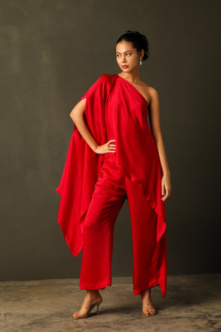 Sangria Red Off Shoulder Set