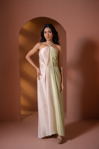 Silk Ombre Dress With Neckline Detail