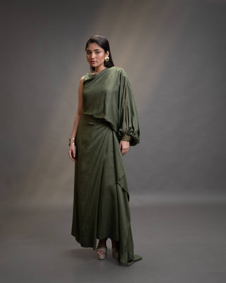 Silk Draped Top And Skirt Set