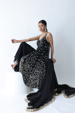 Kohinoor Assymetrical Kali Kurta With Wide Palazo And Dupatta