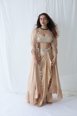 Afreen Open Cape With Bustier And Draped Skirt