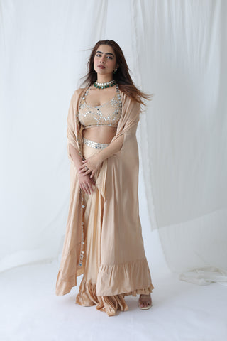 Afreen Open Cape With Bustier And Draped Skirt