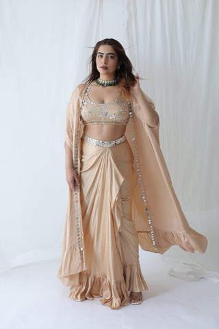 Afreen Open Cape With Bustier And Draped Skirt