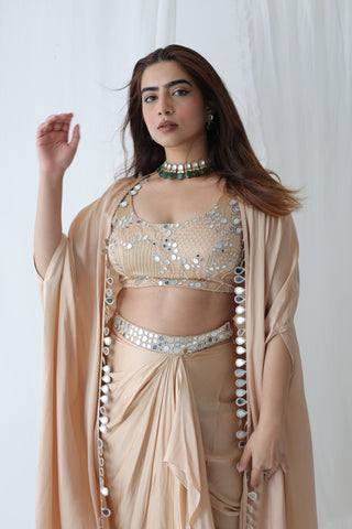 Afreen Open Cape With Bustier And Draped Skirt