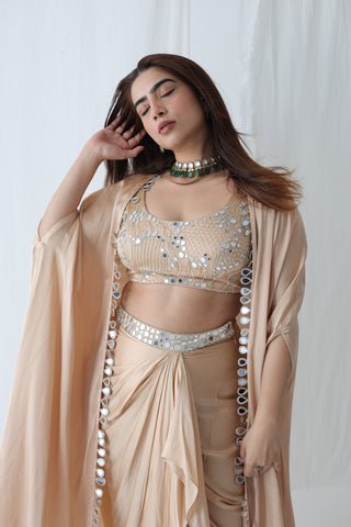 Afreen Open Cape With Bustier And Draped Skirt