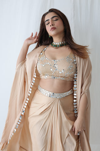 Afreen Open Cape With Bustier And Draped Skirt