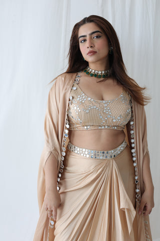 Afreen Open Cape With Bustier And Draped Skirt