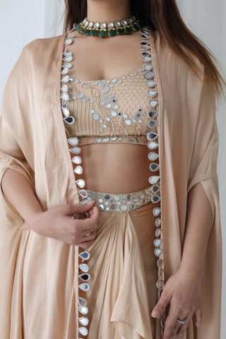 Afreen Open Cape With Bustier And Draped Skirt