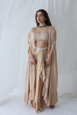 Afreen Open Cape With Bustier And Draped Skirt