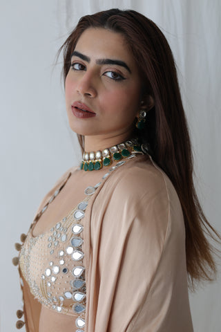 Afreen Open Cape With Bustier And Draped Skirt