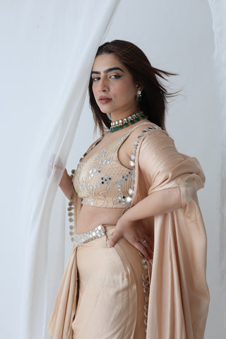 Afreen Open Cape With Bustier And Draped Skirt