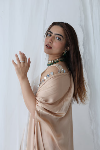 Afreen Open Cape With Bustier And Draped Skirt