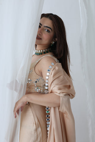 Afreen Open Cape With Bustier And Draped Skirt
