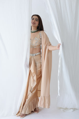 Afreen Open Cape With Bustier And Draped Skirt