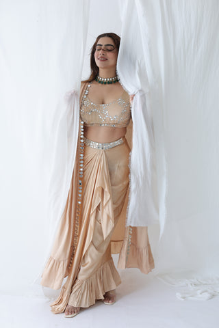 Afreen Open Cape With Bustier And Draped Skirt
