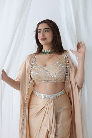 Afreen Open Cape With Bustier And Draped Skirt