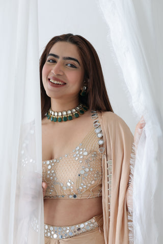 Afreen Open Cape With Bustier And Draped Skirt