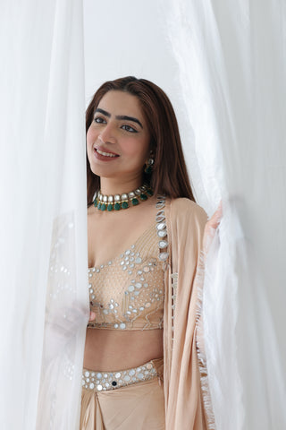 Afreen Open Cape With Bustier And Draped Skirt