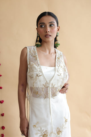 Inaya Organza Cape With Bustier And Circular Palazo