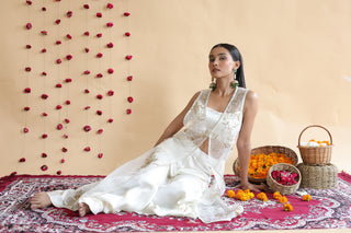 Inaya Organza Cape With Bustier And Circular Palazo