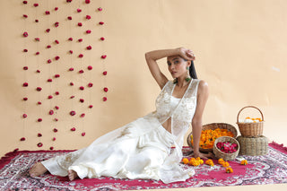 Inaya Organza Cape With Bustier And Circular Palazo