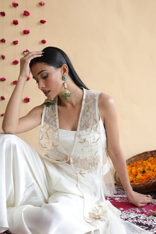 Inaya Organza Cape With Bustier And Circular Palazo