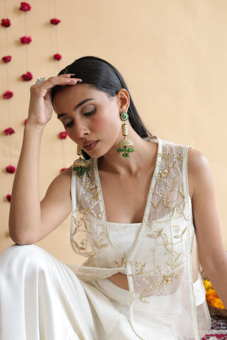 Inaya Organza Cape With Bustier And Circular Palazo