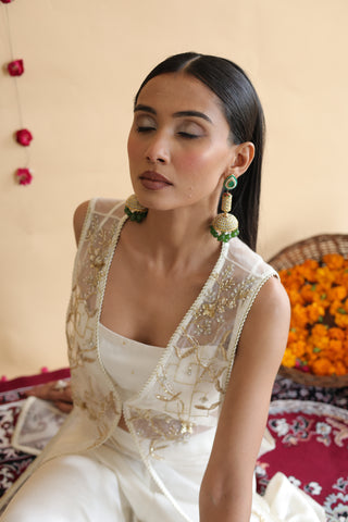 Inaya Organza Cape With Bustier And Circular Palazo