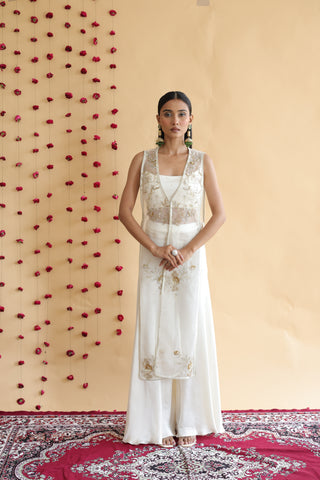 Inaya Organza Cape With Bustier And Circular Palazo