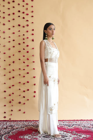 Inaya Organza Cape With Bustier And Circular Palazo