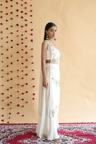 Inaya Organza Cape With Bustier And Circular Palazo