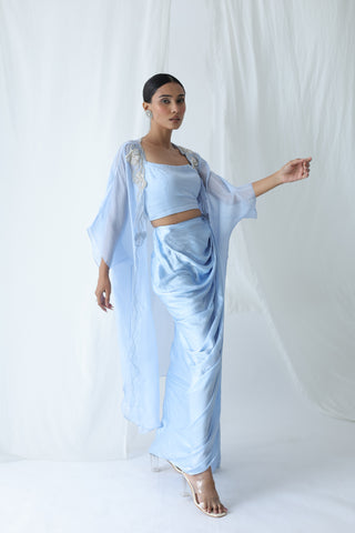 Aarzu Open Cape With Draped Skirt