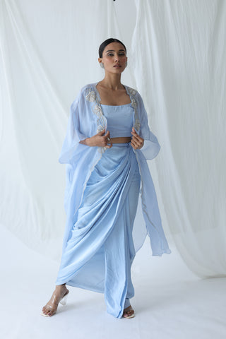 Aarzu Open Cape With Draped Skirt