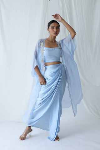 Aarzu Open Cape With Draped Skirt