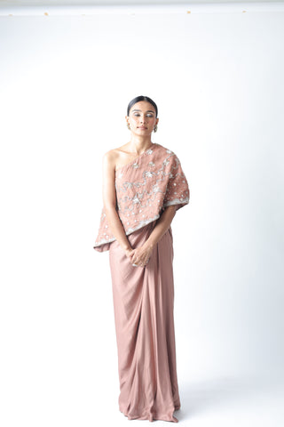 Ziya One Shoulder Cape With Bustier And Draped Skirt