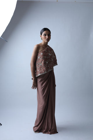 Ziya One Shoulder Cape With Bustier And Draped Skirt