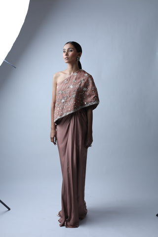 Ziya One Shoulder Cape With Bustier And Draped Skirt