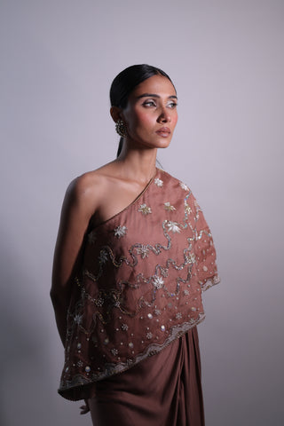 Ziya One Shoulder Cape With Bustier And Draped Skirt