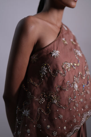 Ziya One Shoulder Cape With Bustier And Draped Skirt