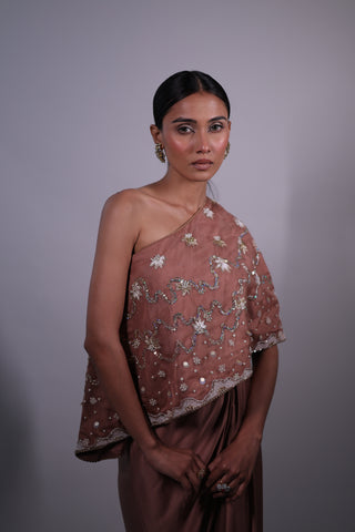 Ziya One Shoulder Cape With Bustier And Draped Skirt