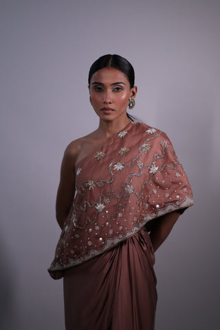 Ziya One Shoulder Cape With Bustier And Draped Skirt