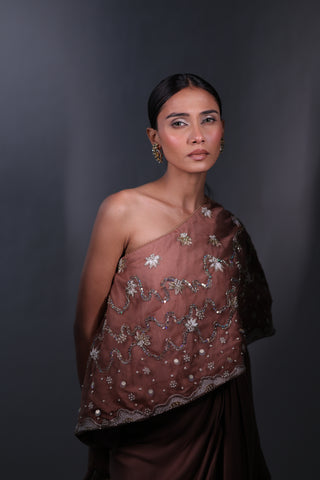 Ziya One Shoulder Cape With Bustier And Draped Skirt